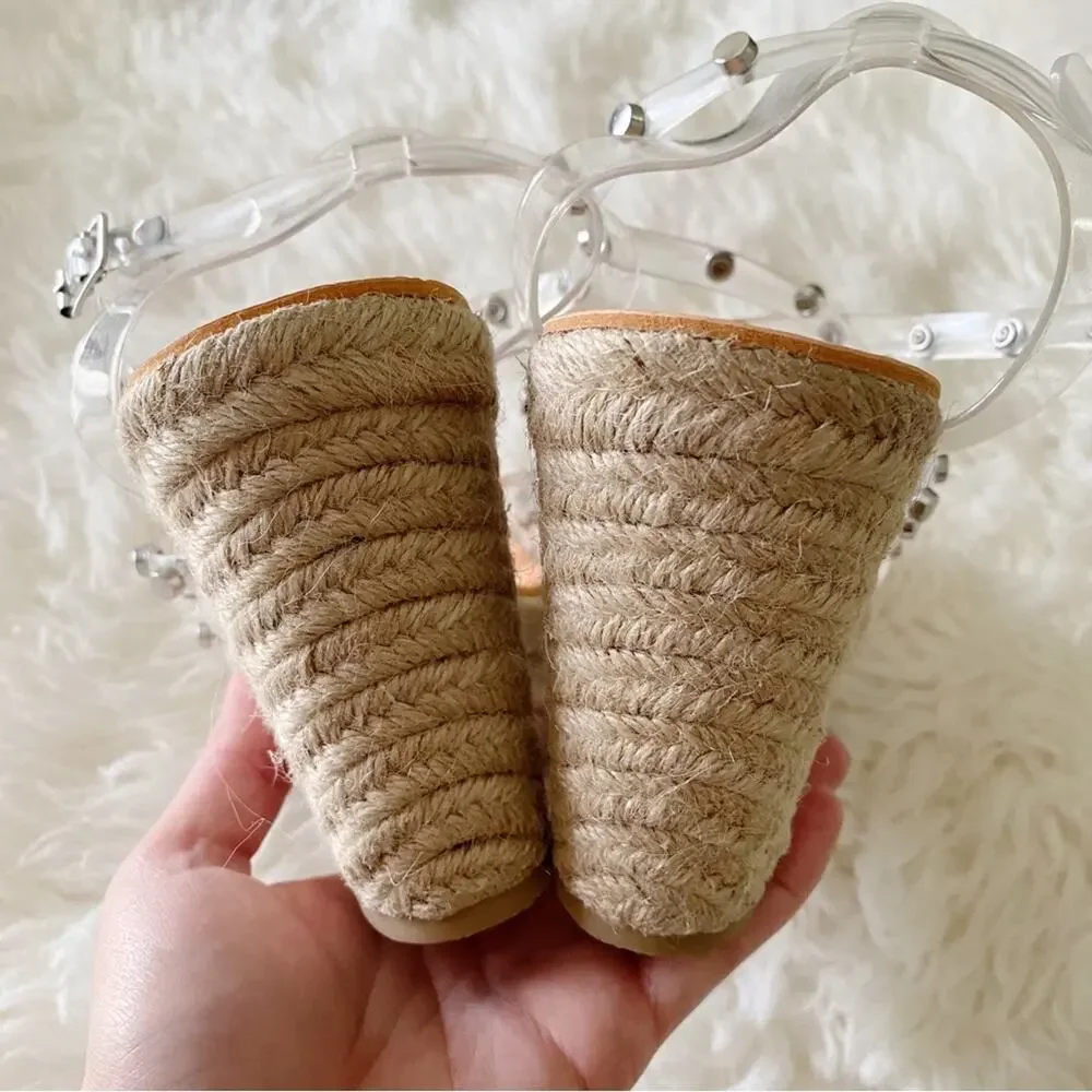 Dolce Vita | Maxton Espadrille Wedge Sandals Square Toe Studded Clear Straps 8.5